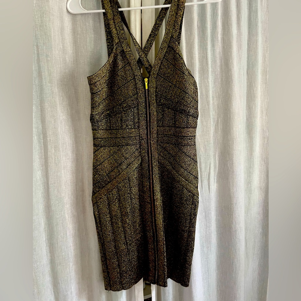 Bebe Gold & Black Bandage Mini Dress
